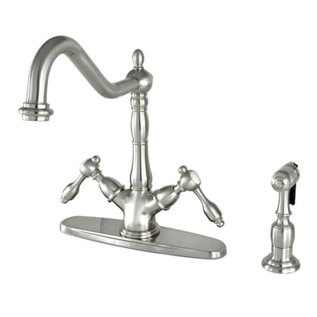 Kingston Brass KS1238TALBS Mono Deck Mount Kitchen Faucet W/ Brass Sprayer, Nickel KS1238TALBS